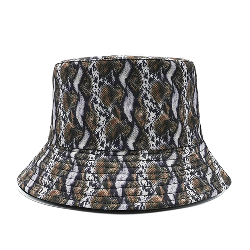 Bocca Snake Pattern Bucket Hat Printing Animal Fisherman Hats Double Sides Reversible Panama Cap Men Women Summer Beach Travel