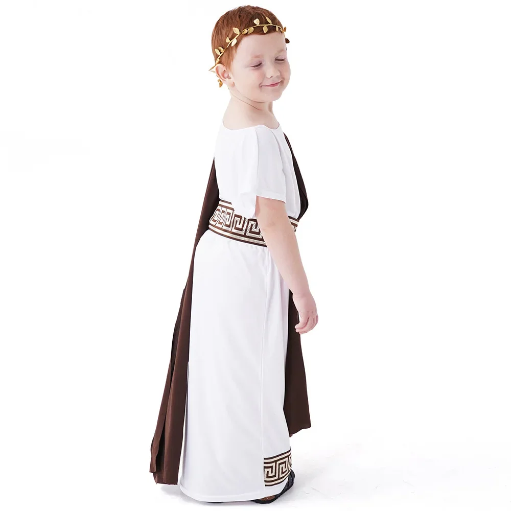 

Zeus Cosplay Kids Greek Mythology Costume Boys Roman Toga White Brown Robe Child Carnival Halloween Party Fancy Dress