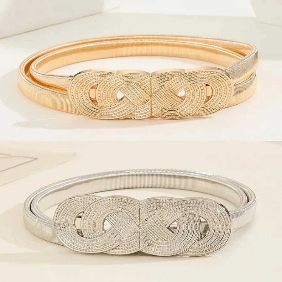 

Регулируемый металлический ремень-цепочка для женщин, золотистый и серебристый эластичный пояс для платьев, джинсов и одежды в стиле Y2K