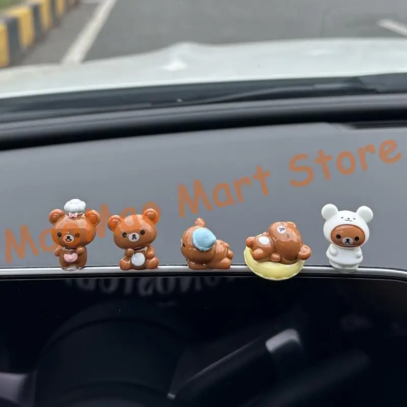 Cute Relaxing Bear Car Dashboard Ornament Mini Resin Figurine Car Interior Decoration Auto Center Console Decor For Adult Driver