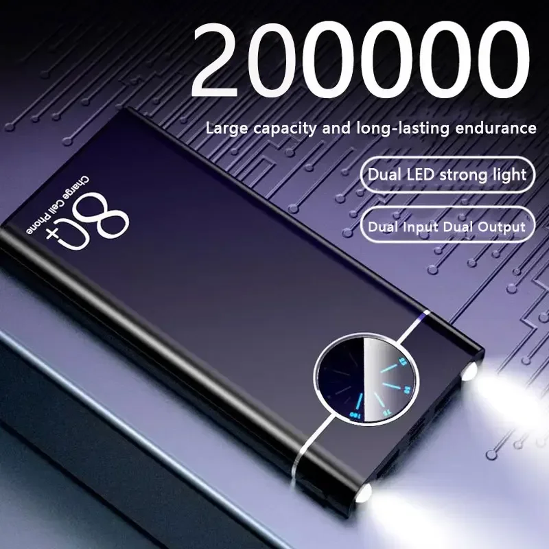 200000mAh Large Capacity Aluminum Alloy Power Bank Multi-Socket Super Fast Charging Thin Portable Power Bank 2023 New Model