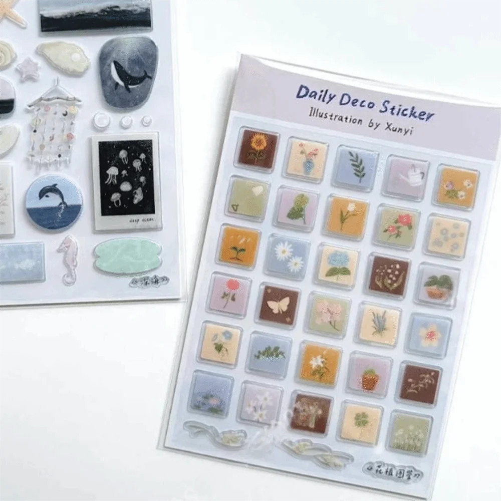 Pegatinas de gelatina 3D del mundo del océano de dibujos animados, Gel de resina transparente, decoración autoadhesiva, pegatinas decorativas, pegatinas para diario DIY