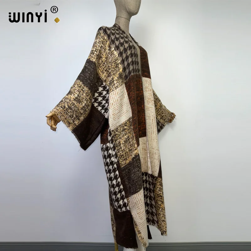 WINYI High Quality winter Women elegant Vintage printing loose Dress Full Sleeve Casual warm Thick Warm Female Christmas Coats