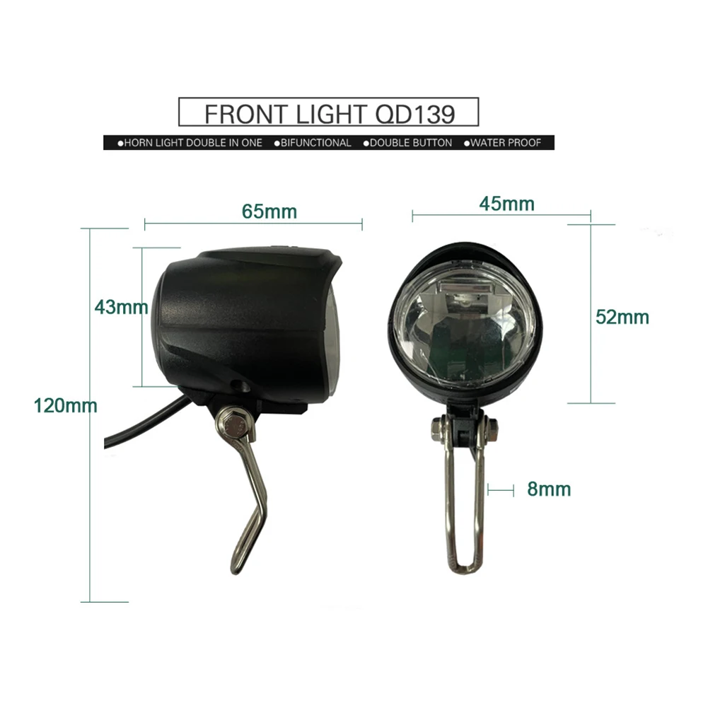 Ebike Headlight Bike Light Harness Electric Bike Lamp Front/Rear Light Set LED Brake Lamps Quick Release Switch Waterproof