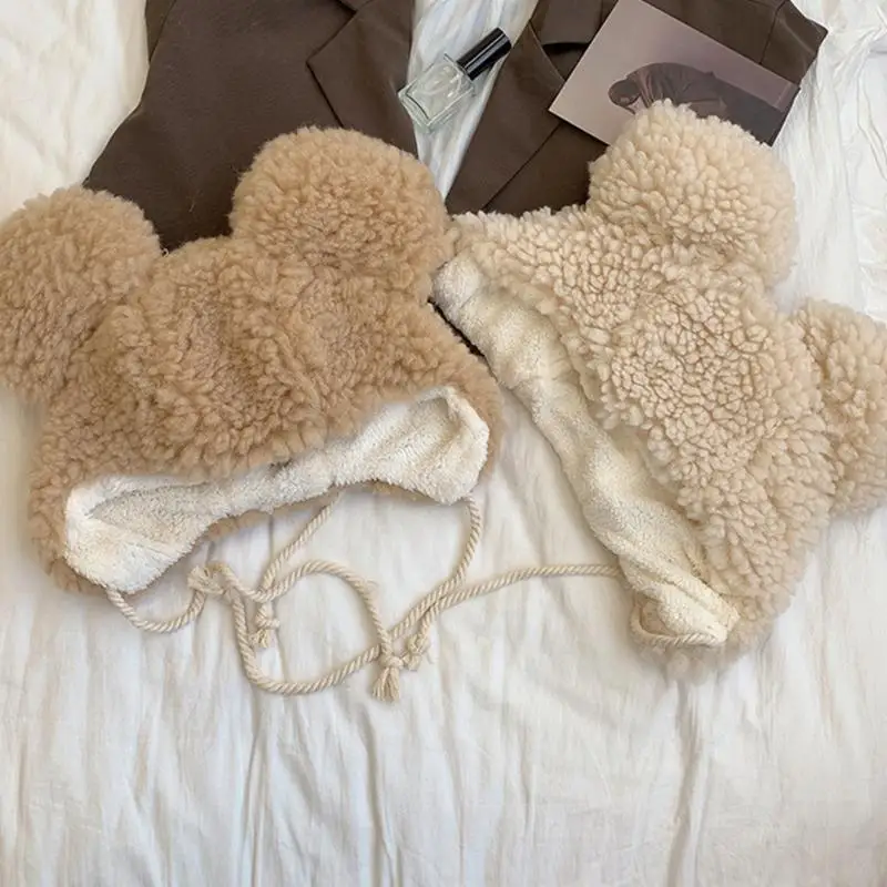 R1WE قبعة ليو فنغ بلون سادة من صوف الضأن الفخم قبعة الدب غير الرسمية قبعة دافئة لخريف وشتاء #5