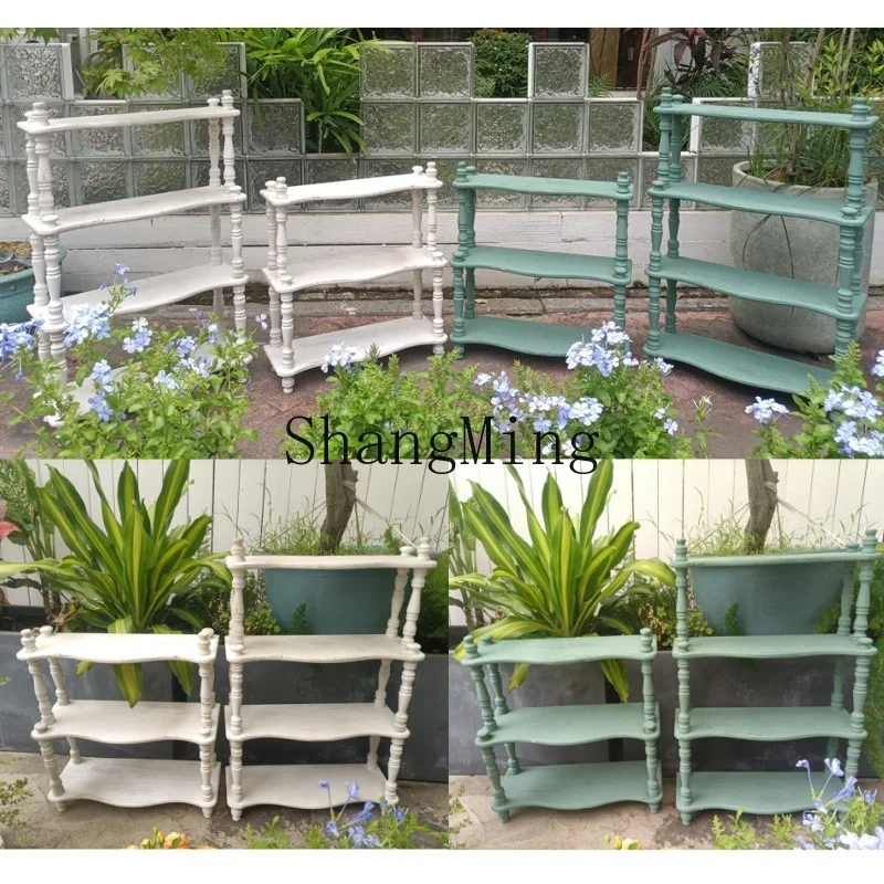 

ZYY villa courtyard antique solid wood three-layer four-layer frame balcony wood multi-layer storage frame