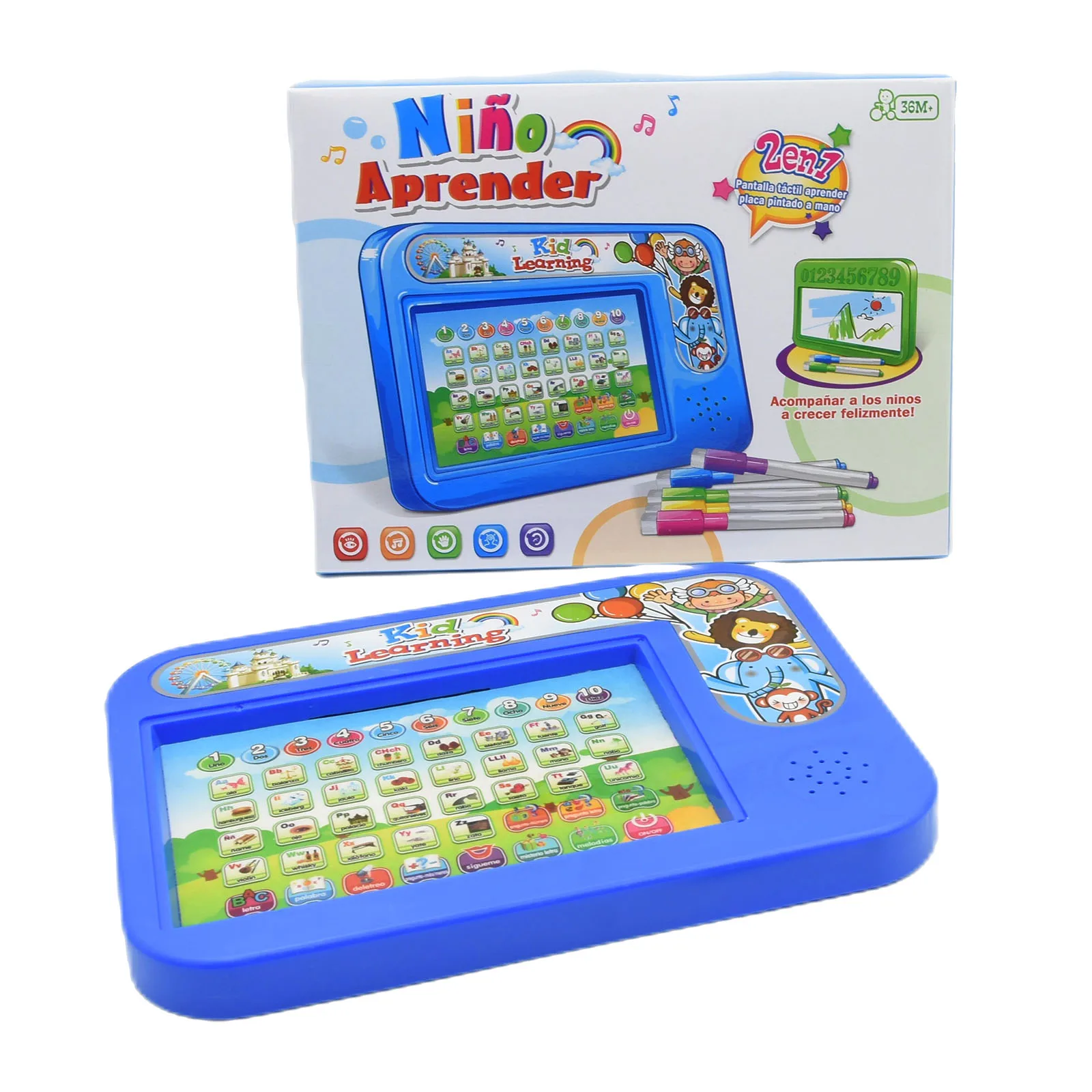 Spanish English Interactive Learning Tablet 2 in 1 Touch Screen Pad Hand-Painted Plate for Kids Alphabet Numbers Education Gift