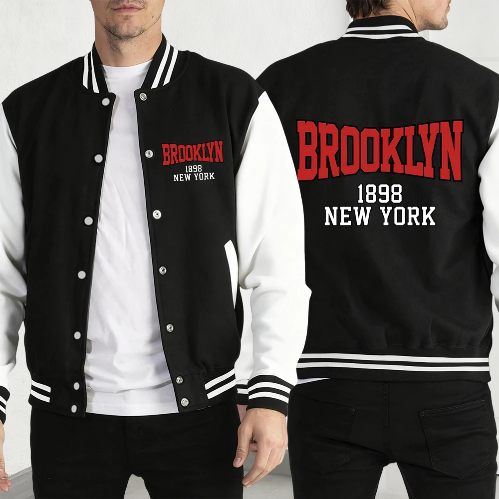 

Brooklyn 1898 New York City Jackets Men Casual Comics Clothing Harajuku Fleece Menswear Autumn Streetwear Man Baseball Jersey