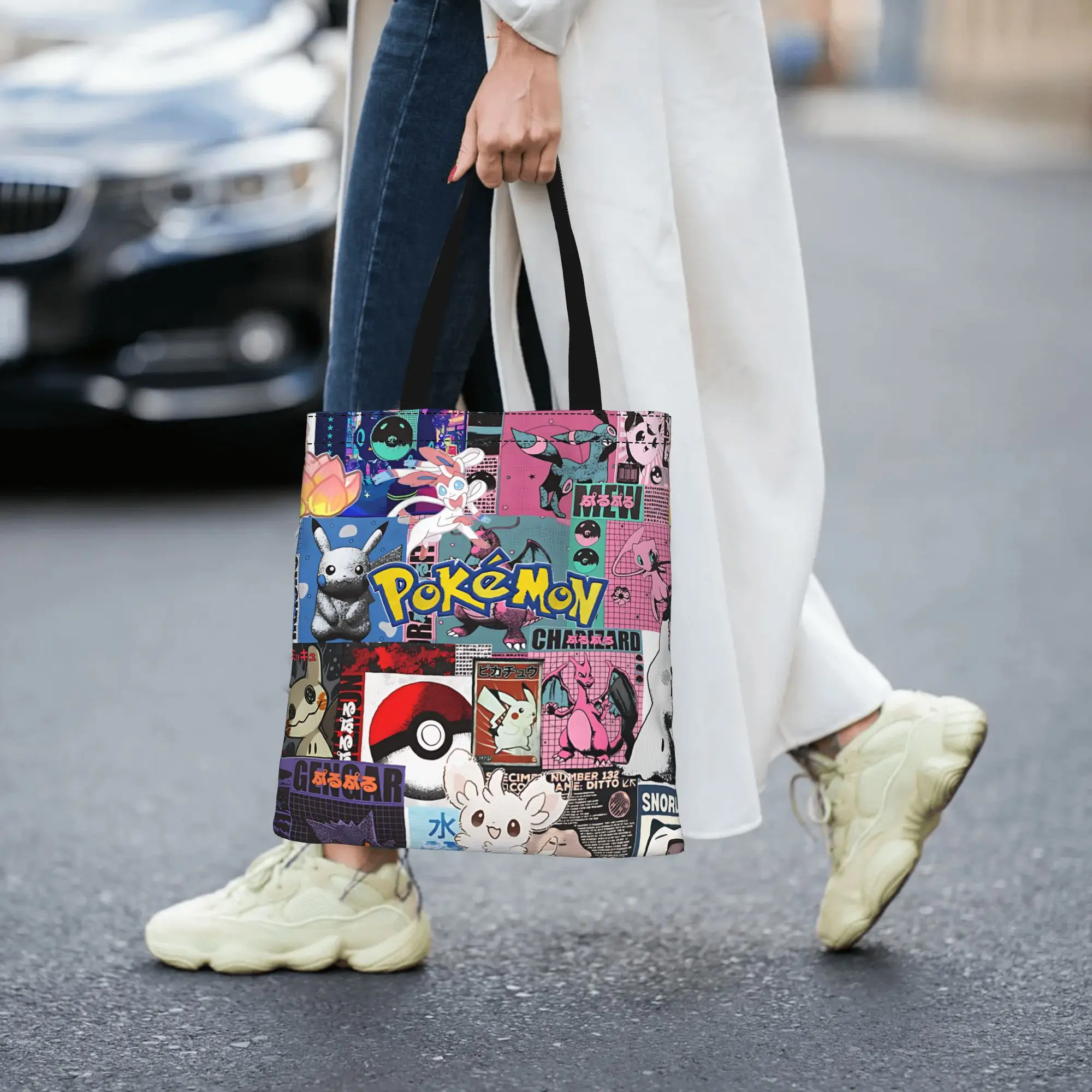 Customized Pokemon Women's Bag Campus Handbag Large Capacity  Canvas Tote Bag Foldable Chic Pattern