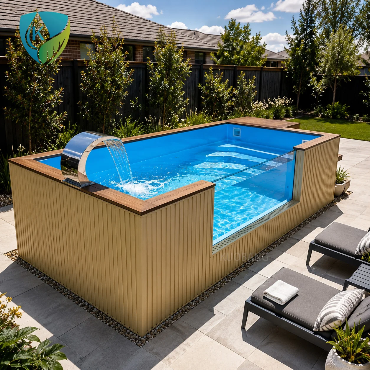 Prefabricated Fiberglass Above Ground Swimming Pool with Rectangular Design One Piece Pool Shell and Filtration System for Hotel