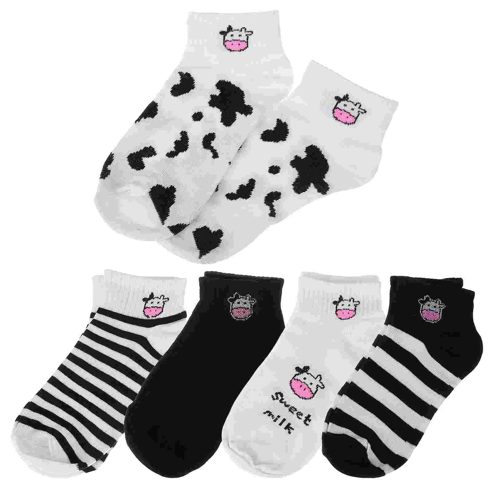 

5 Pairs Black and White Cow Socks Teens Women Cartoon Aldult Animal Kids Cotton Short Women's