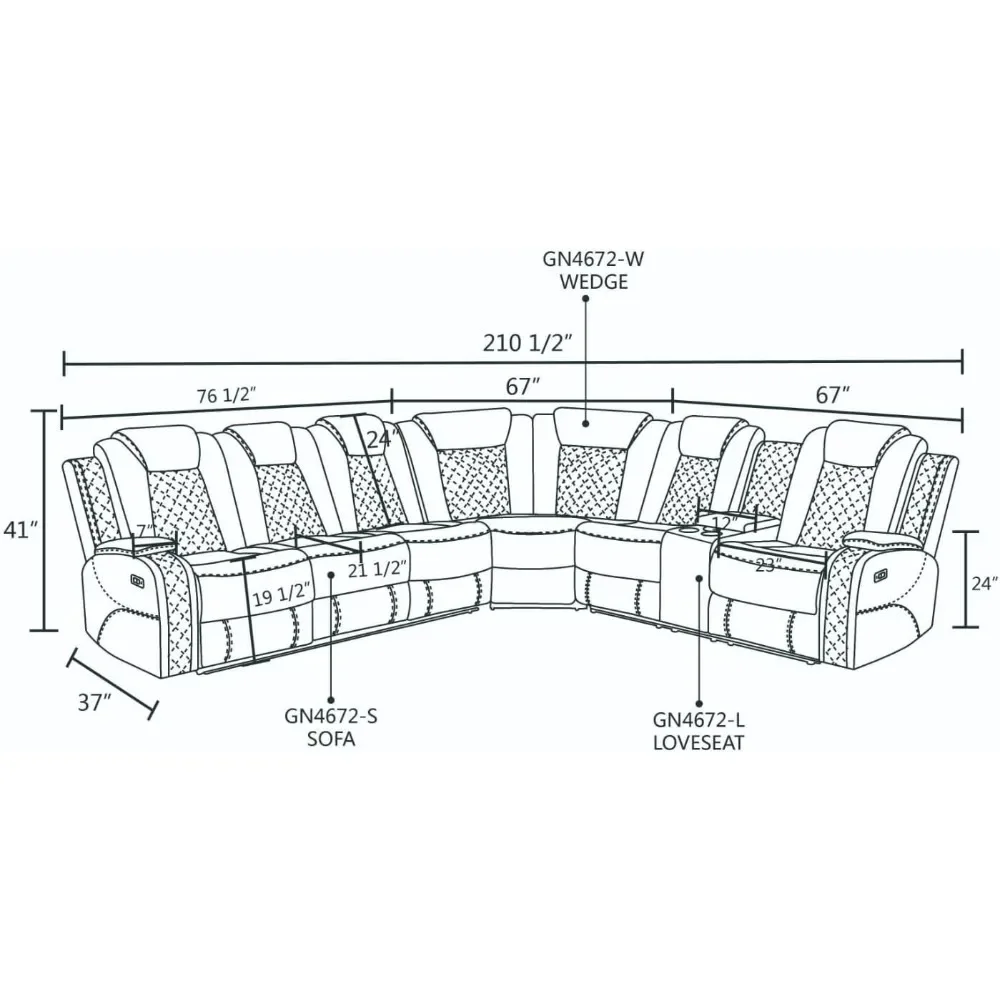 Leather Recliner Sectional with LED Lights, Reader Lights, Storage Consoles, Cup Holders, USB Charging Port, Sofa Living Room