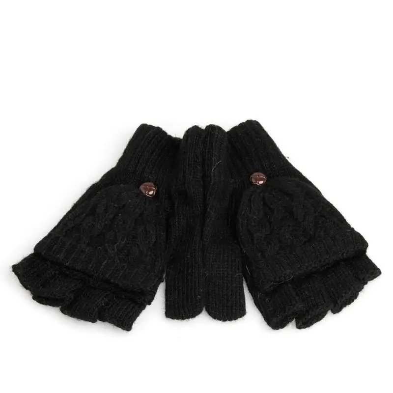 39BD Schwarz Grau Kaffee Kurzer halber Finger fingerloser Wollstrick-Handgelenkhandschuh Winter warm – Detail 7