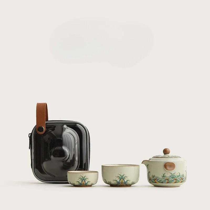 travel tea set, portable express cup, one pot and two cups.