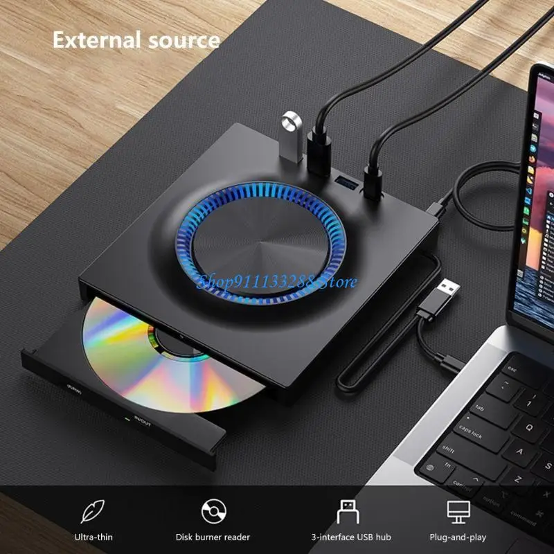 

G88D MultiFunctional External Dvds Drive Featuring USB3.0 Type C Port Builts In Cable For PC Laptop DvdRW Recording Format