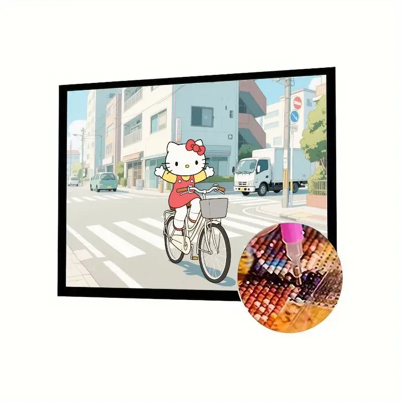 

1 комплект Hello Kitty Riding Bicycle 5D Diamond Painting Kit - Cute Cartoon Anime City Street Full Drill Rhinestone Art Craft for Ad