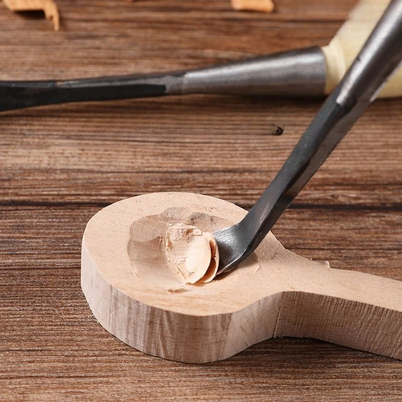 Manual Wood Carving Knife with Handle Curved Blade Woodworking Tool for Tree Root Digging Spoon Shaped Roughing Chisel