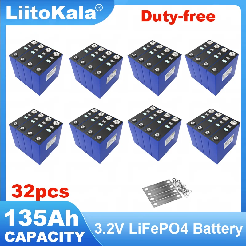 

32pcs LiitoKala 3.2v 135Ah lifepo4 lithium iron phosphate Rechargeable Battery DIY 12v 24v 36v cycle package RV Camping TAX FREE