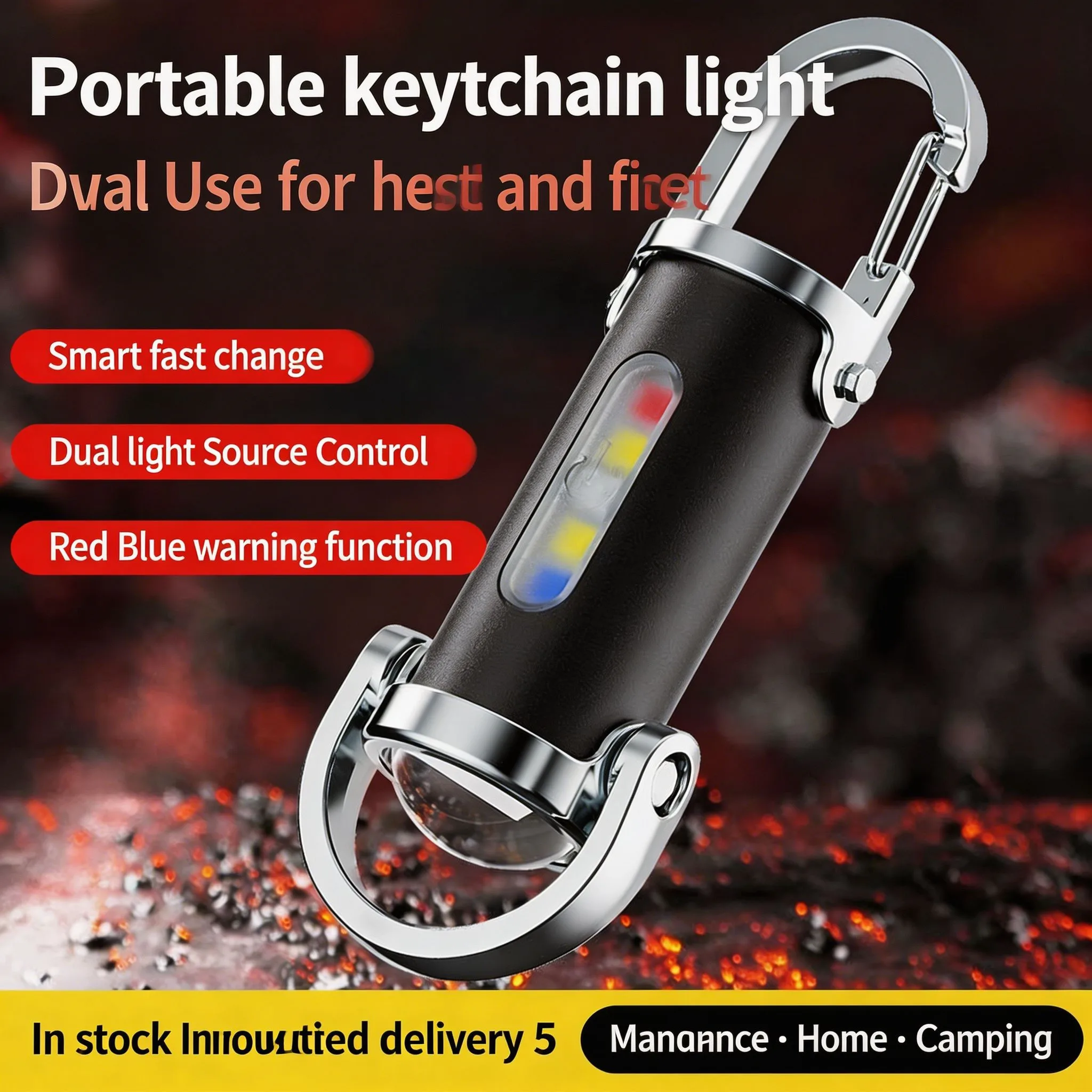 Mini COB LED Keychain Light Rechargeable Pocket Working Lamp Outdoor Hook Emergency Warning Flashlight for Daily Travel