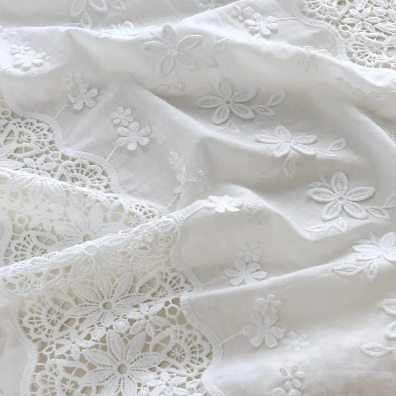 

0.5meters 125cm Wide New Natural-white Cotton Cloth Openwork 3D Embroidery Lace Fabric Handmade DIY Clothes Sewing Accessories