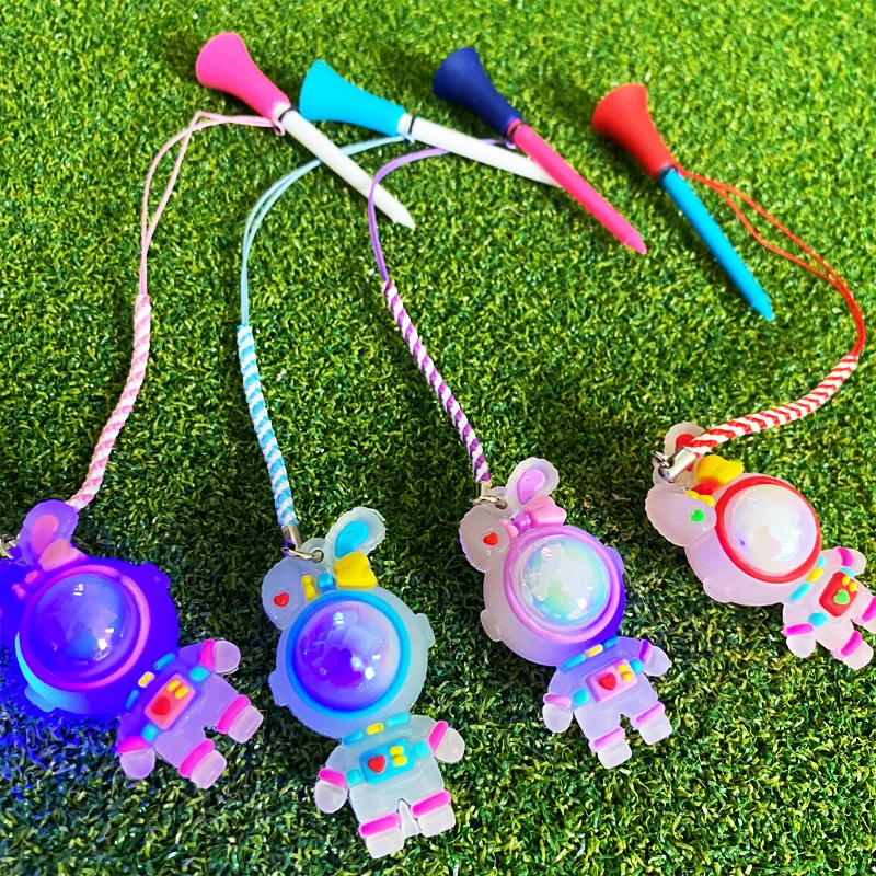 1Pc Golf Silicone Tees With Flashing Light Rabbit Cartoon Cute Prevent Loss Golf Ball Holder With Braided Rope Golf Accessory