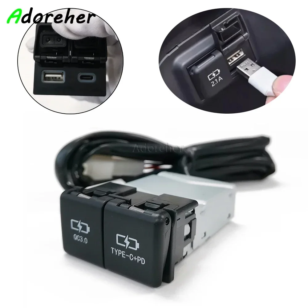 1PC Car Charger Dual USB Type-C PD Phone Charging Adapter Car Accessories For Camry Avalon Highlander Levin RAV4