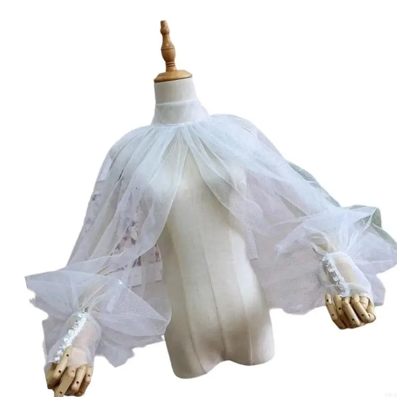 

68UA Women Fashion Wedding Tulle Puff Sleeves Long Sleeves Shurgs Crop Tops Gifts