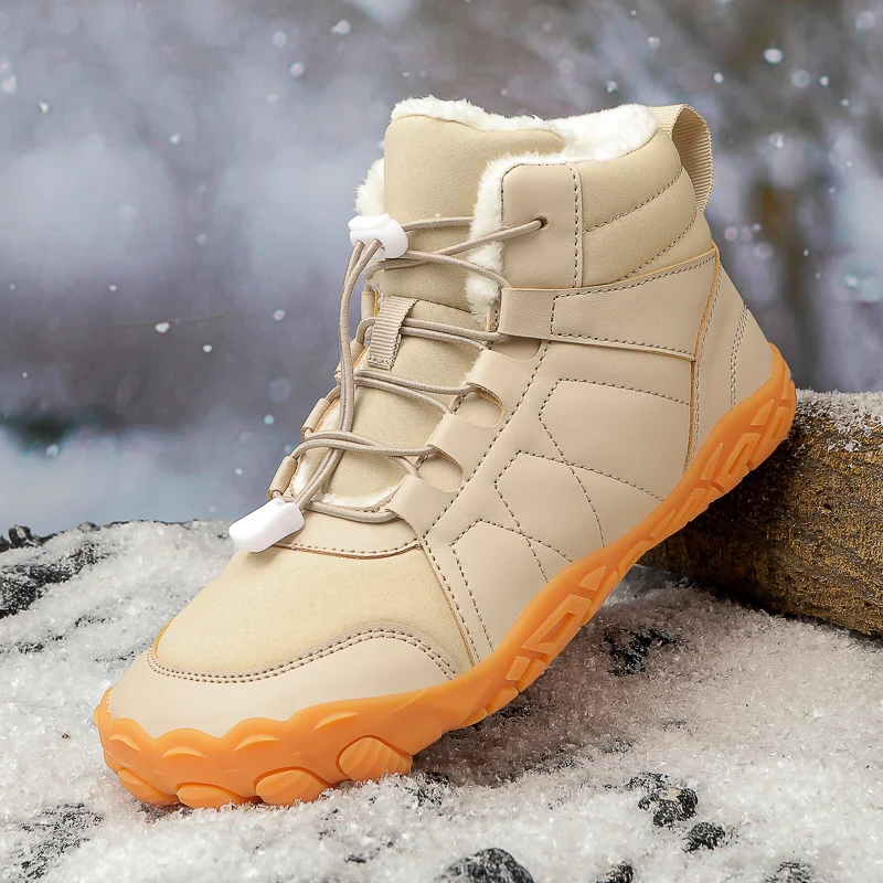 New Men Winter Boots Outdoor Barefoot Boots For Women Ankle Boots Plush Warm Snow Shoes Non-slip Sneakers Plus Size Couple Shoes