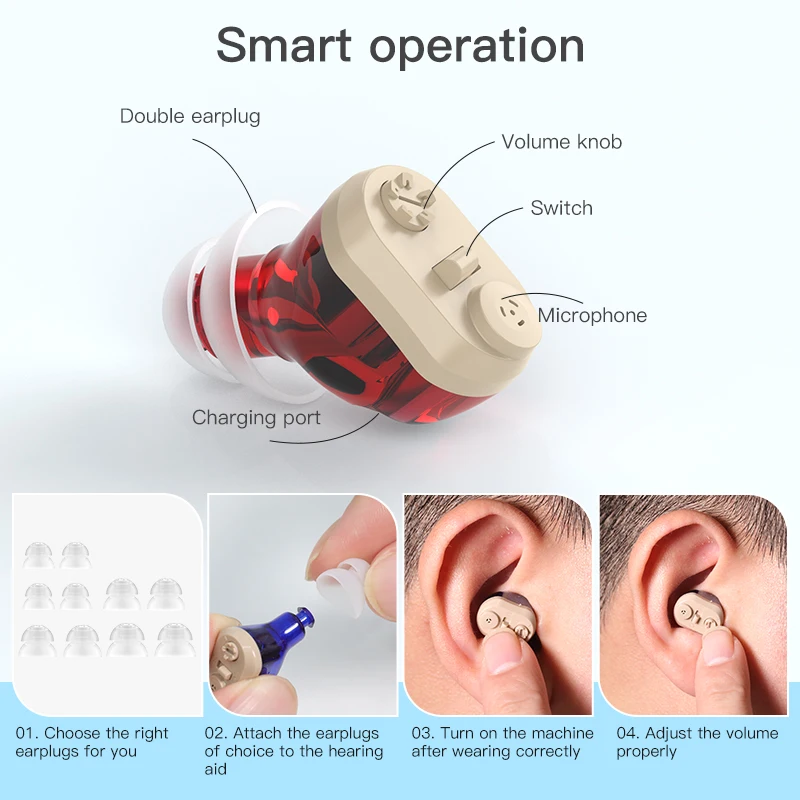 Wholesale Invisible Type-c Rechargeable Hearing Aid Price Manufacturer Sound Amplifier CIC Hearing Aid Amplifier Mini Ear