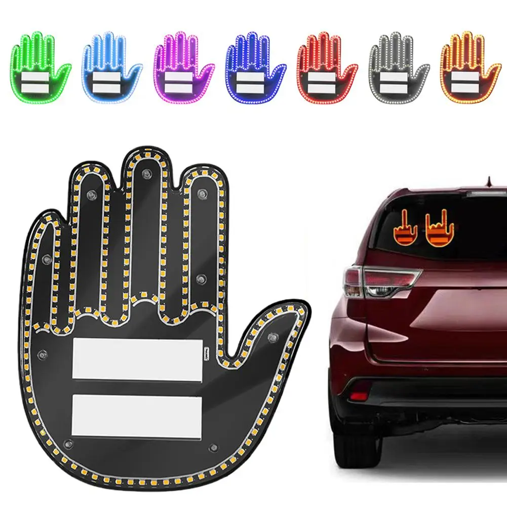 Car LED Illuminated Gesture Light Rainbow Color Hands Up Finger Lamp With Remote Control Funny Decoration Accessories