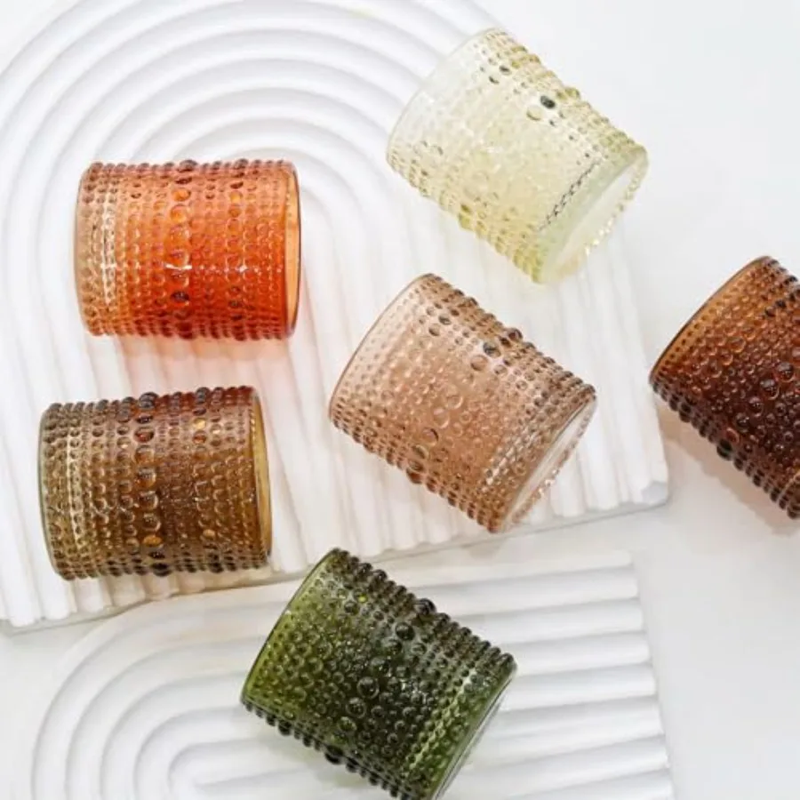Brown Green Glass Tealight Candle Holders Set of 24 - Hobnail Vintage Votive Holders for Fall, Winter Wedding, Christmas Table