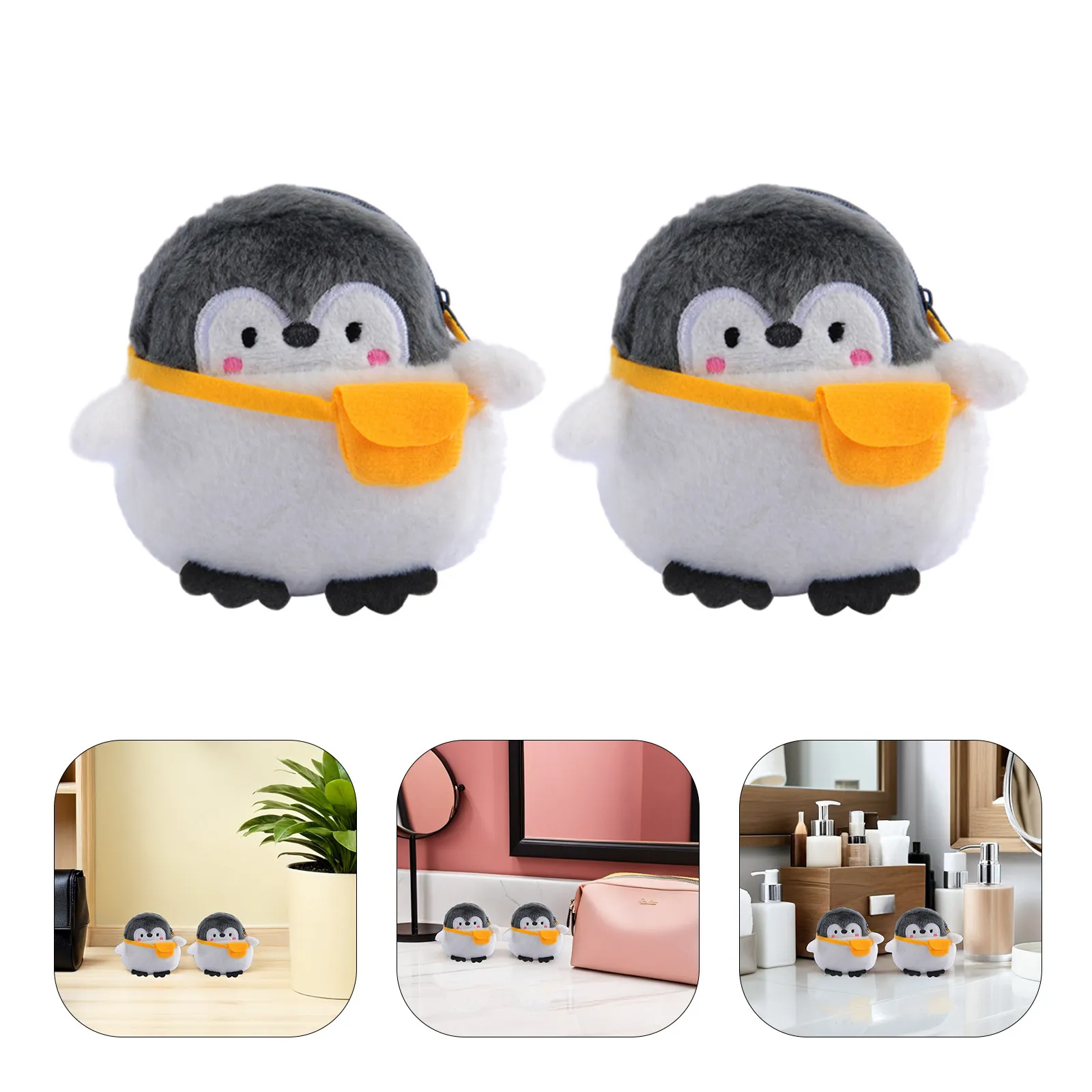 2Pcs Adorable Penguin Coin Purse Thick Fabric Mini Change Bag Multi Functional Storage Pouch for Keys Sanitary Napkins Earphones