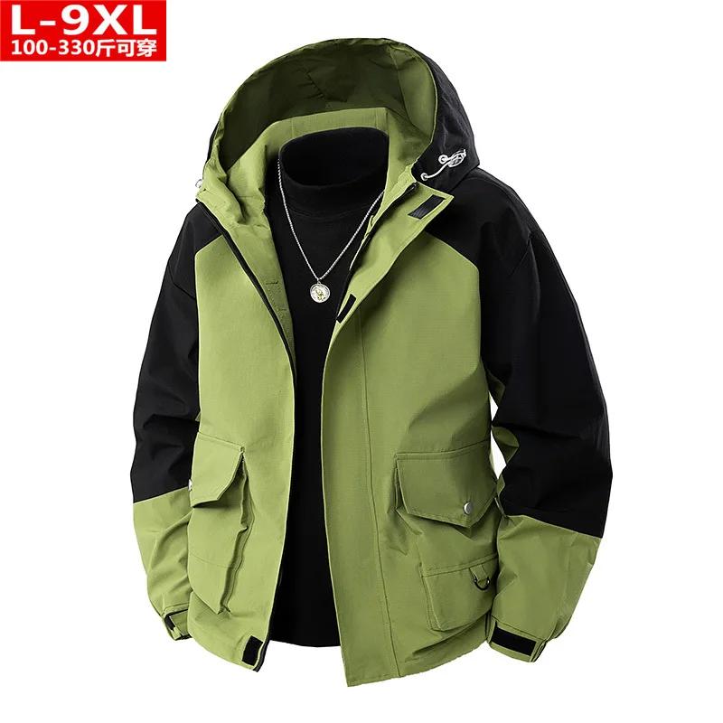 Patchwork Jacket Men 8XL Plus Size Cargo Jacket Spring Autumn Hooded Coat Fashion Casual Camp Outerwear Big Size 8XL