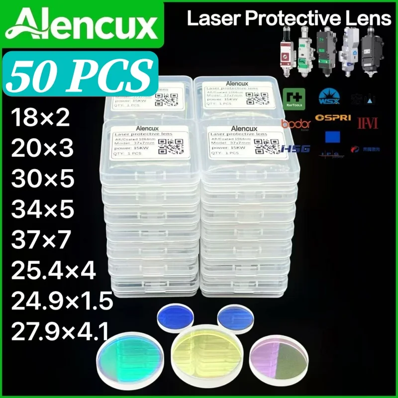 50個入りレーザー保護レンズ-279x41-18x2-30x5-34x5-37x7-1064nm光学レンズ-raytools-precitec-boci-bodorレーザー切断用レンズ
