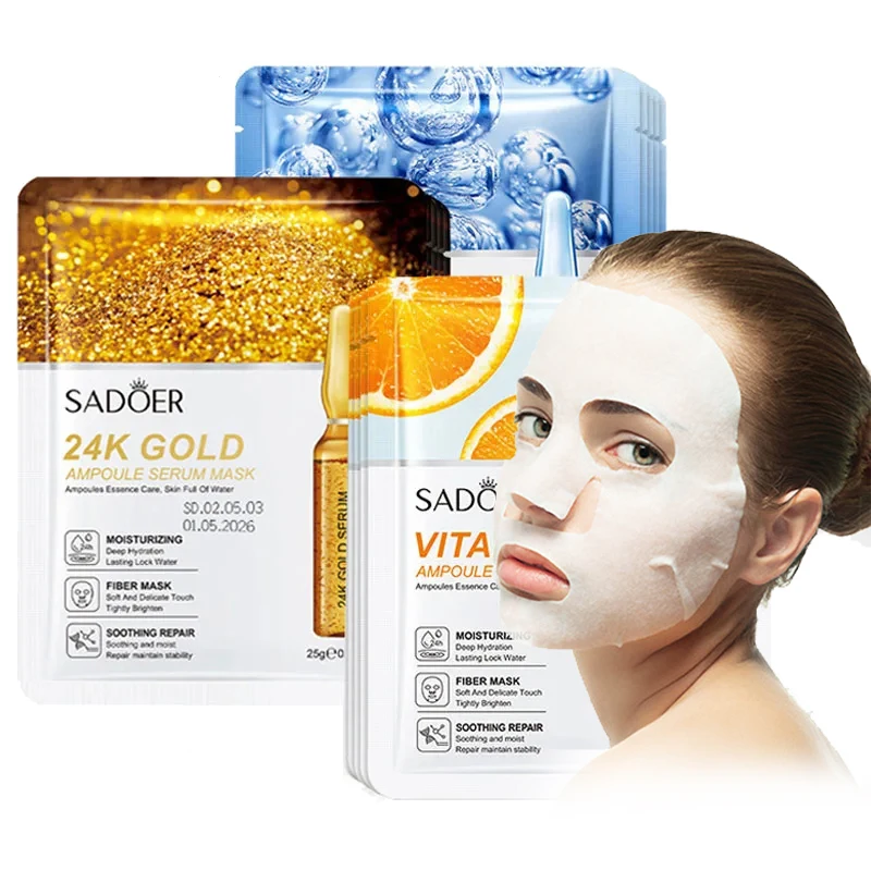 5/10/15pcs SADOER 24K Gold Face Mask Facial Moisturizing Firming Hydrating Vitamin C Hyaluronic Acid Facial Masks Skin Care