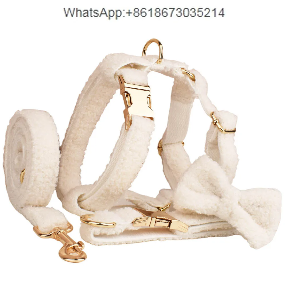 

White teddy velvet dog collar pet collar cross-border new dog vest dog chain