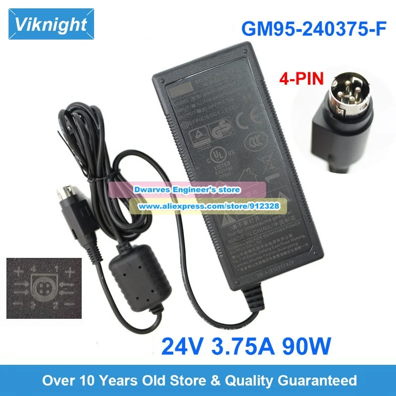 Genuine GM95-240375-D GM95-240375-F AC Adapter 24V 3.75A 90W Laptop Charger 4-PIN/5.5x2.1mm Power Supply