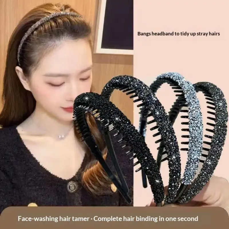 Rutschfeste Strass-Haarreifen für Frauen, gezahnte elastische Stirnbänder für Frauen, glänzende luxuriöse Haarreifen, Haaraccessoires. – Detail 1