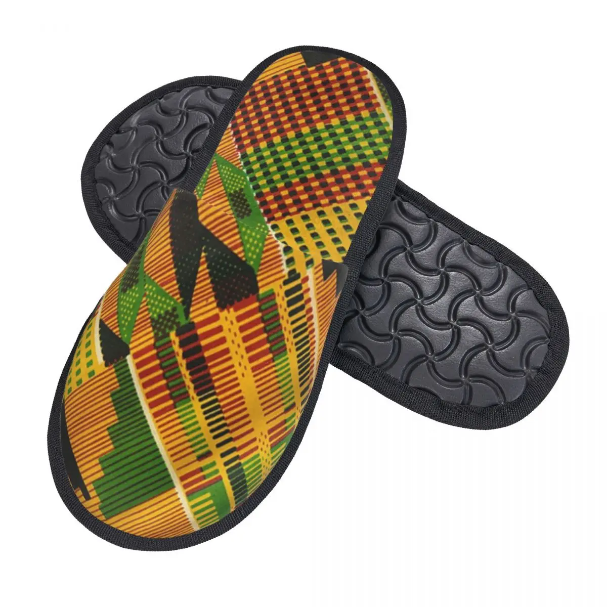 Custom African Kente Cloth Design Cozy Scuff Memory Foam Slippers Women Ankara Traditional Africa Ethnic Pattern Spa House Shoes