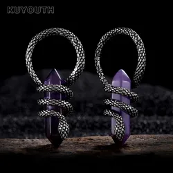 KUYOUTH 2PCS Copper Snake Amethyst Stone Buckle Ear Weight Expanders Piercing Body Jewelry Earring Gauges Stretchers