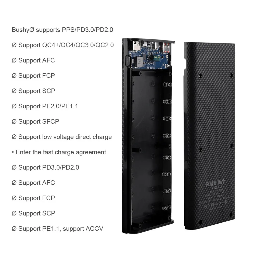 20000mAh obudowa Power banku podwójny USB szybki etui z funkcją ładowania 18650 przechowywanie baterii wsparcie skrzynki QC3.0 PD3.0 AFC FCP SFCP