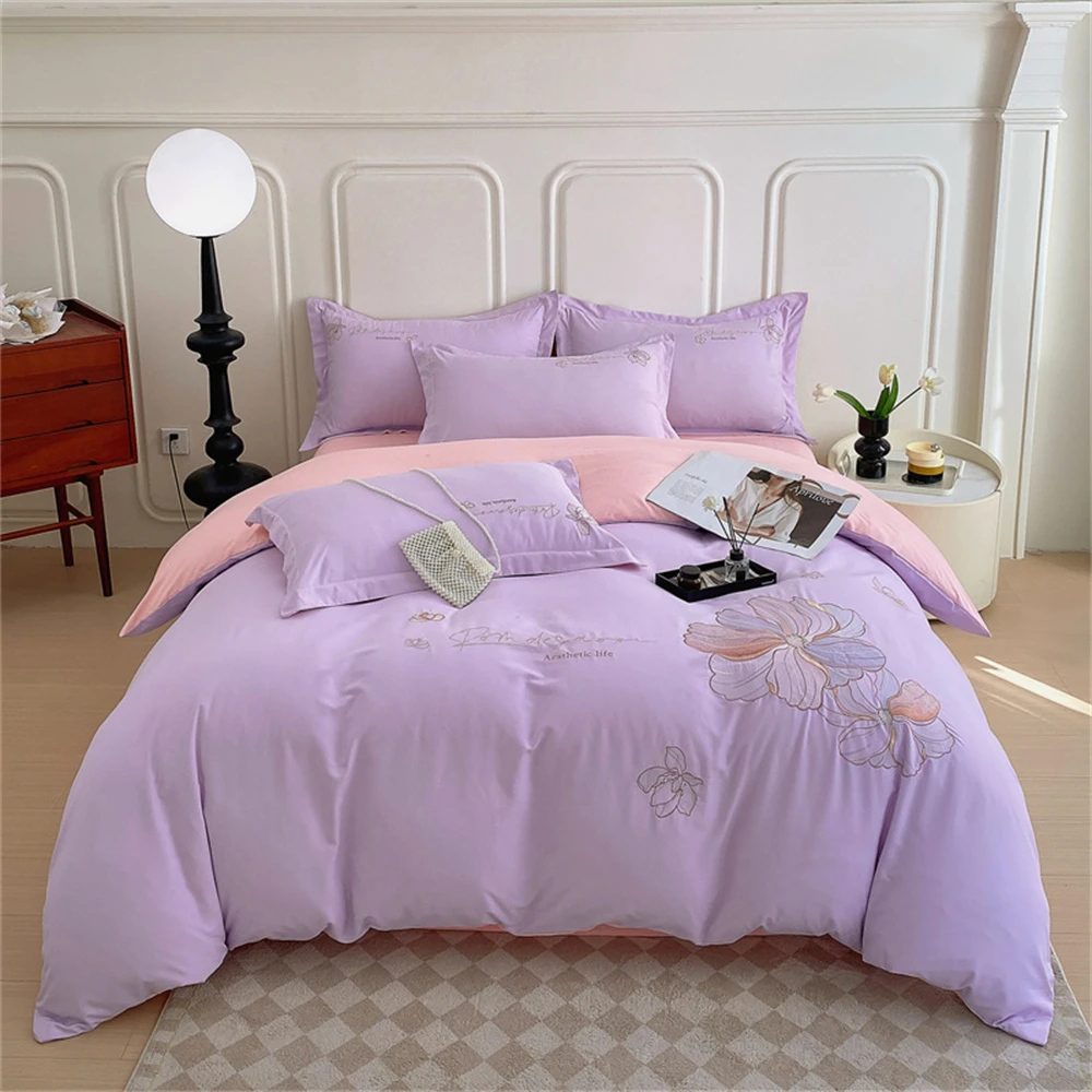 

High Precision Embroidery Four Piece Set Comfortable Bedding Set Quilt Cover Bed Sheet Pillowcase Home Skin Friendly Duvet Cover