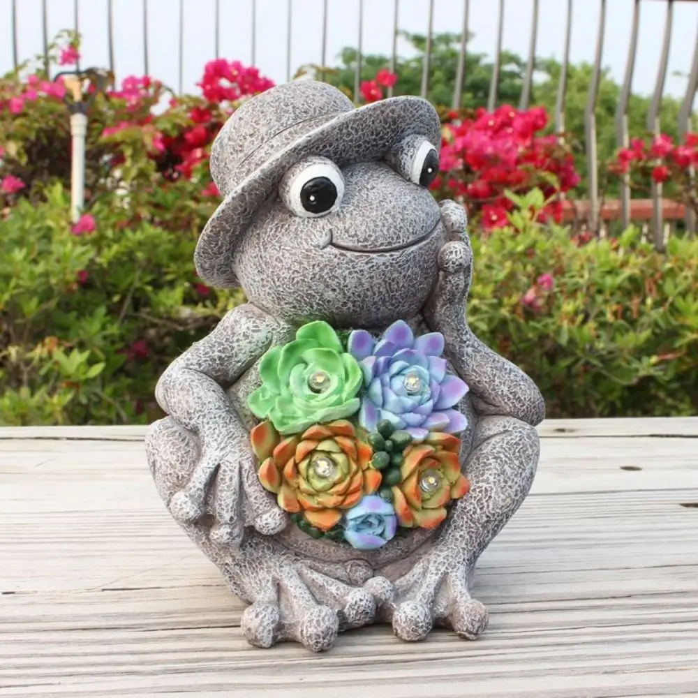 

Забавная статуя лягушки на солнечной энергии, изделия из смолы, мультяшная светящаяся лягушка, солнечные фонари, ручная работа, садовая атмосфера, орнамент, стол