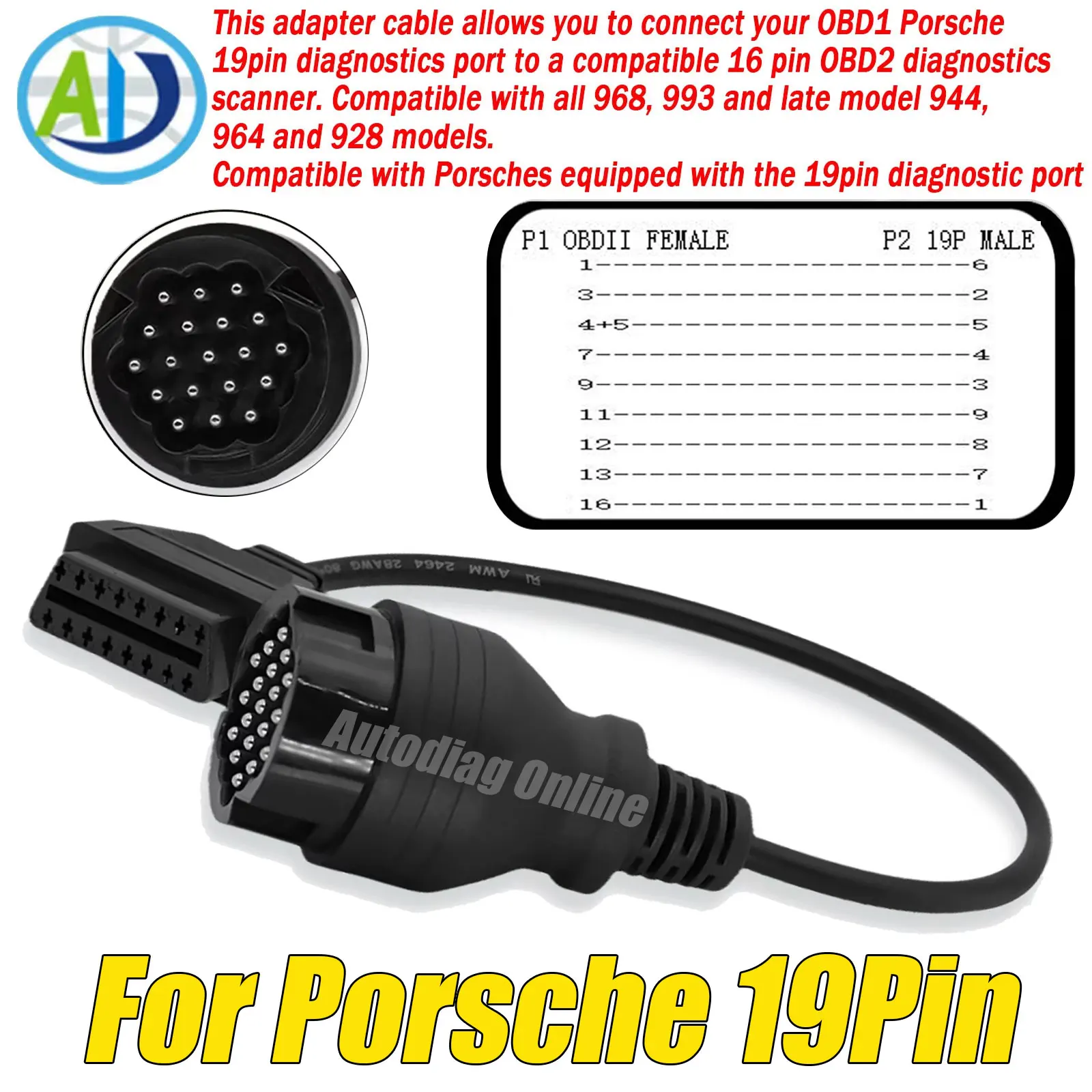 OBD2 Diagnostic Cable For Porsche 911 Boxster Cayman Cayenne Macan Panamera 19Pin OBD2 Diagnostic Connector Cable For Porsche