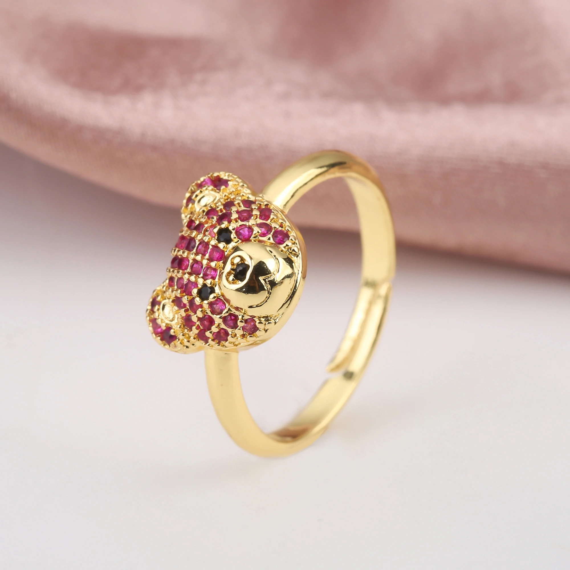 لامعة مكعب الزركون الدب الدائري للرجال والنساء ، لطيف الحيوان مطلية بالذهب ، افتتاح حلقة قابل للتعديل ، الفاخرة مجوهرات الحفلات ، الصداقة هدية