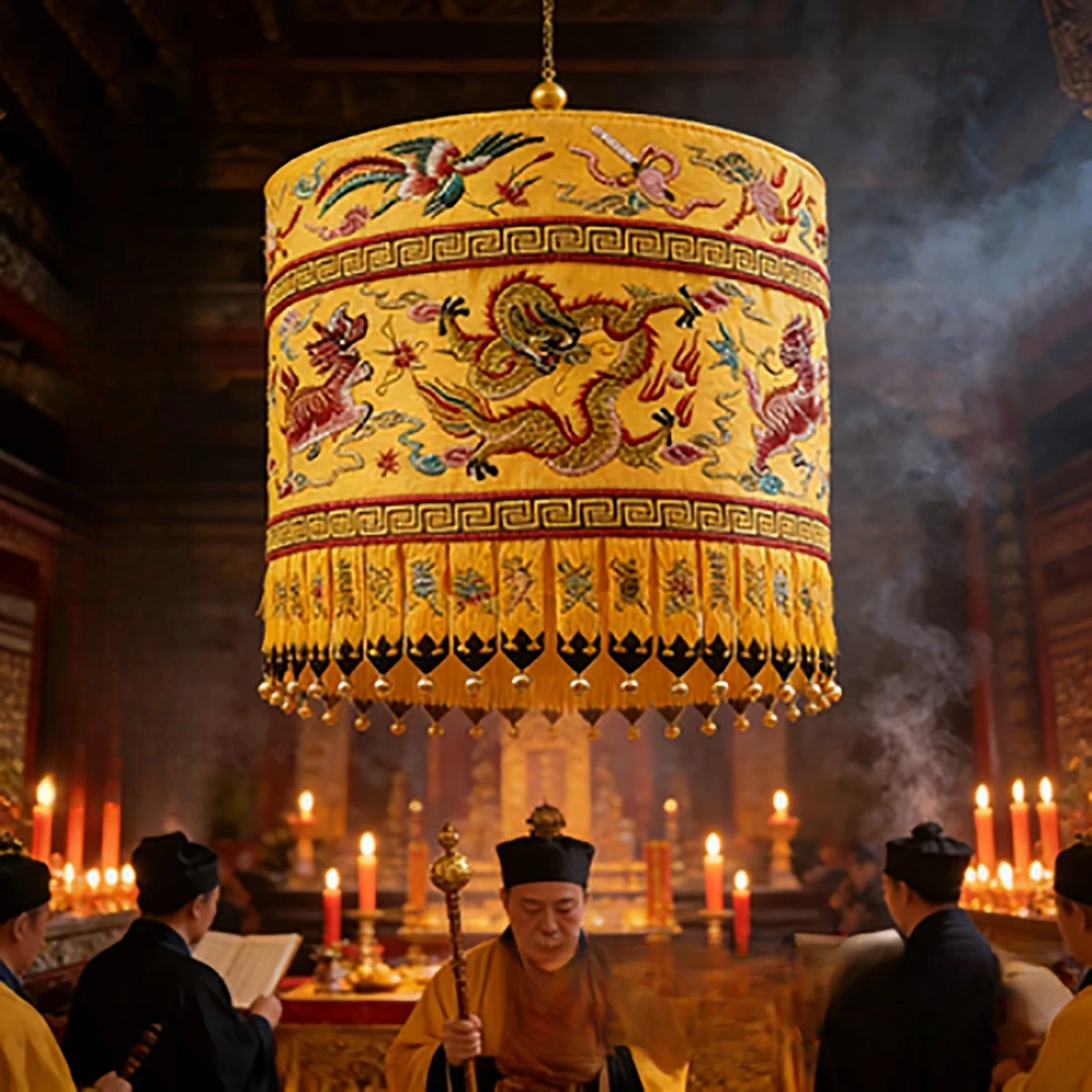 Gai Divine Beast Pattern Can Jingzhuang Eight Auspicious Patterns Solemn Atmospheric Decorative Cloth