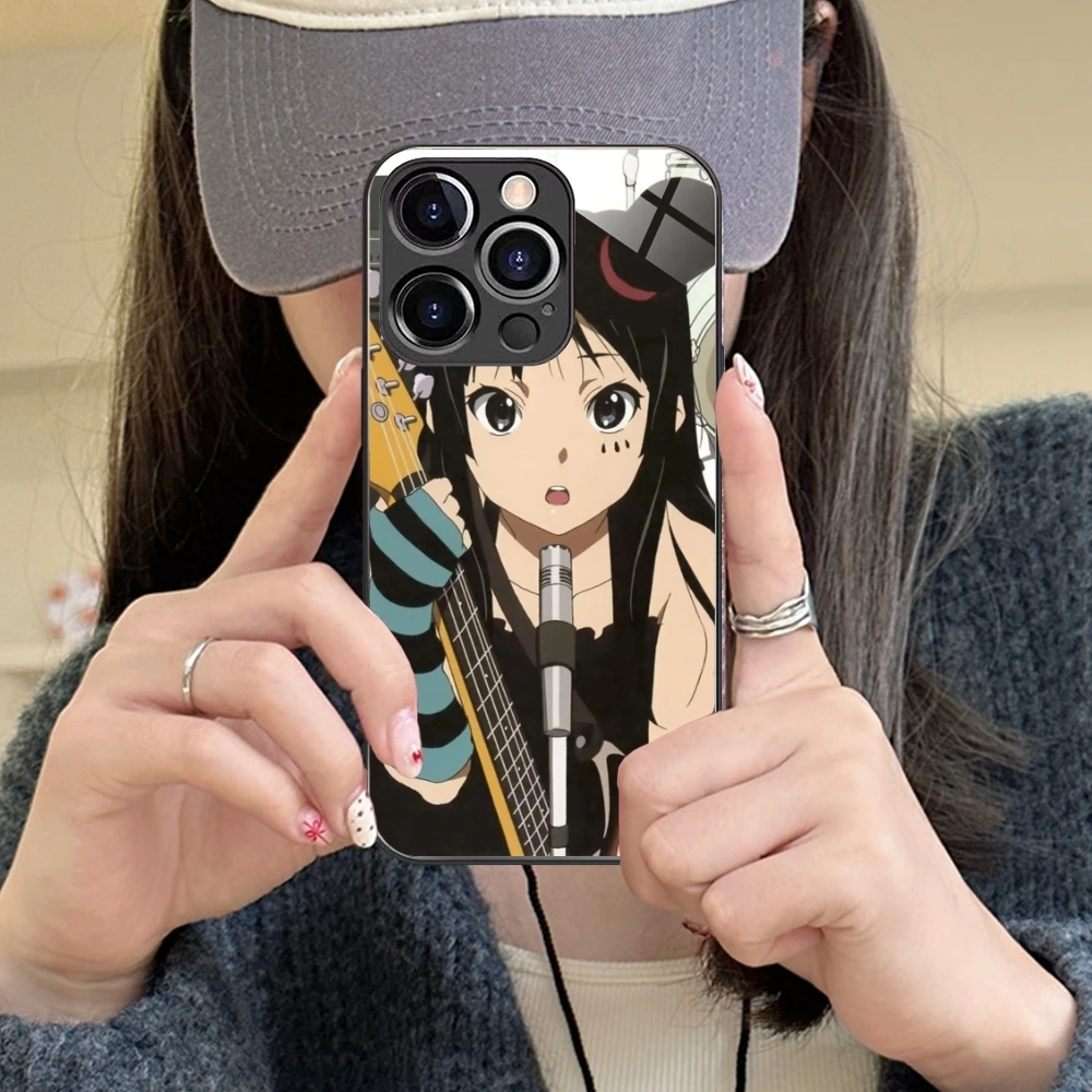 K-ON Mio Akiyama Mobile Cell Phone Case for iPhone 15 14 13 12 11 X XR XS 8 Pro Max Plus Mini PC Glass Phone Cover Shell