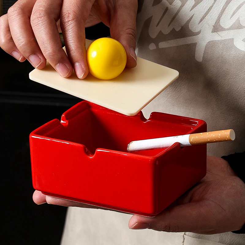 1PC Dopamine Ceramic Creative Ashtray with Lid Anti Ash Home Living Room Tea Table Ornament High Grade Feeling