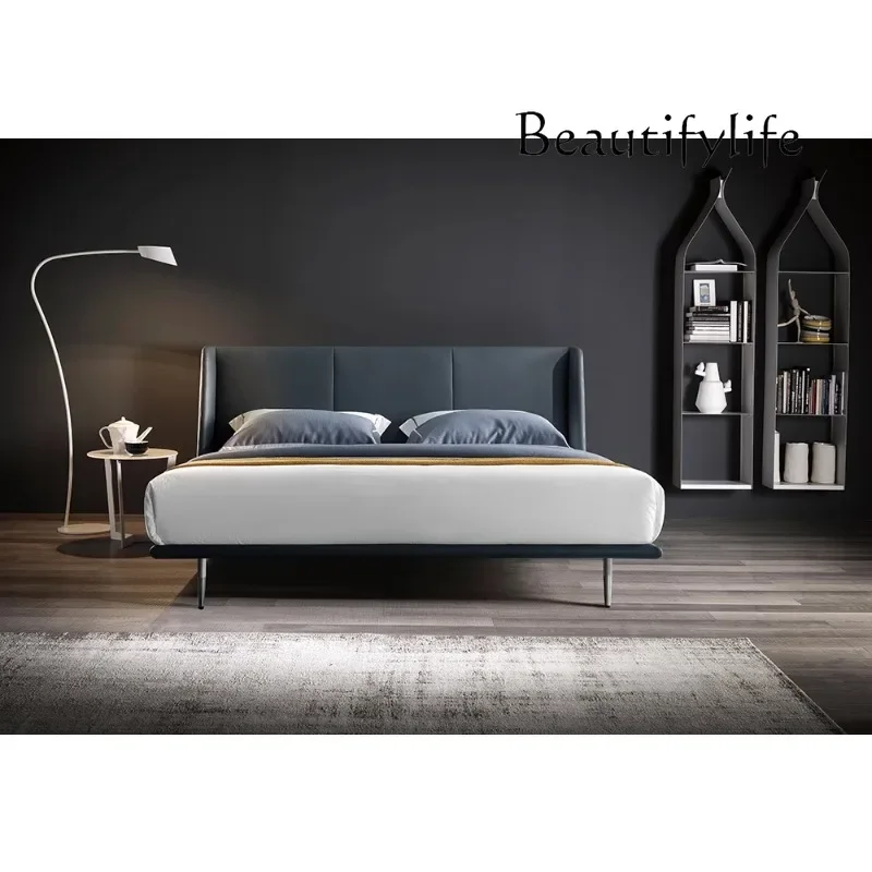 X French Light Luxury Retro Bedroom Double Bed High-end Atmosphere Master Bedroom Modern Minimalist Leather Bed