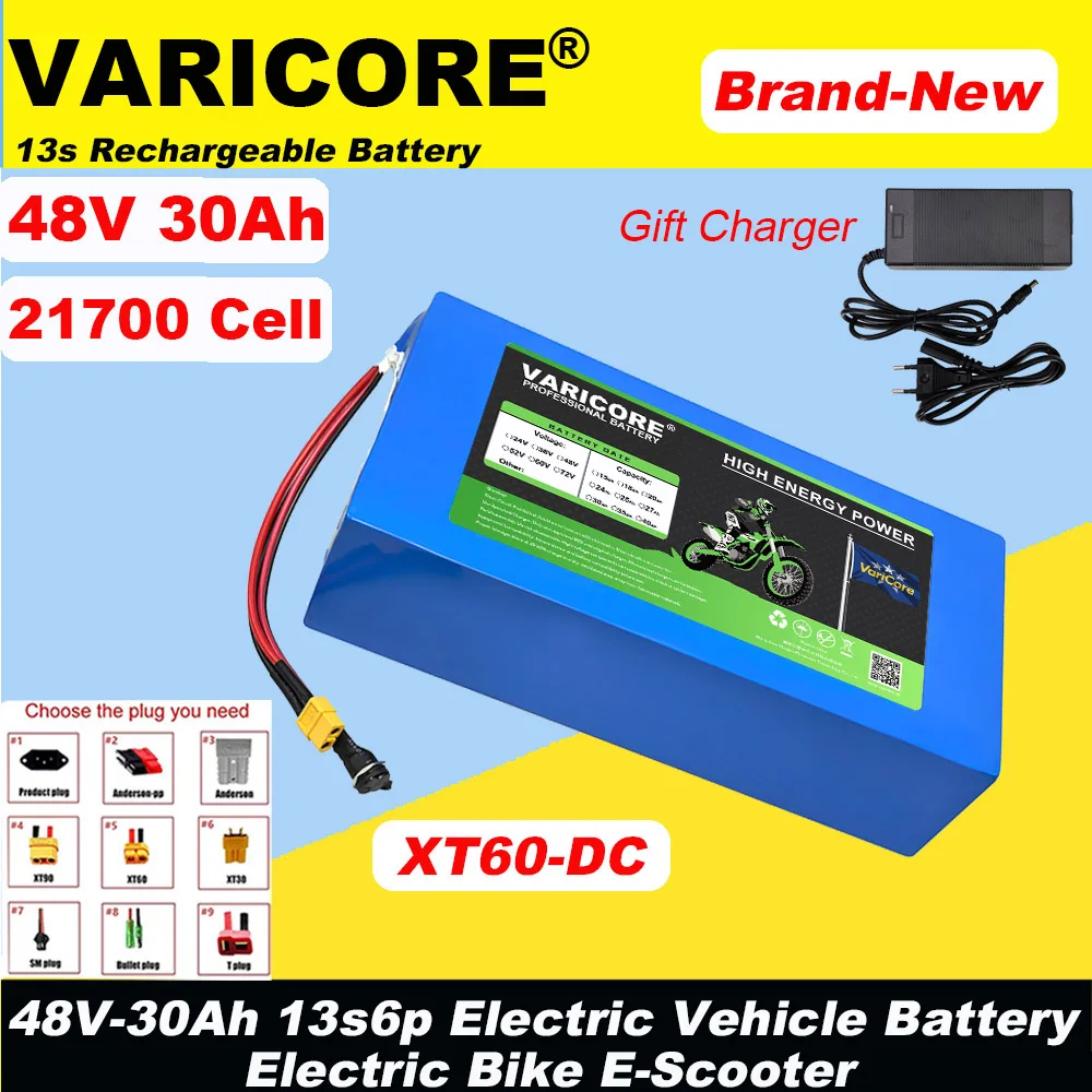 

VariCore 48V 30Ah E-bike 13s6p 21700 Lithium Battery Pack 1200w 1440w Built in BMS For Electric Bike E-Scooter 54.6v 2A Charger